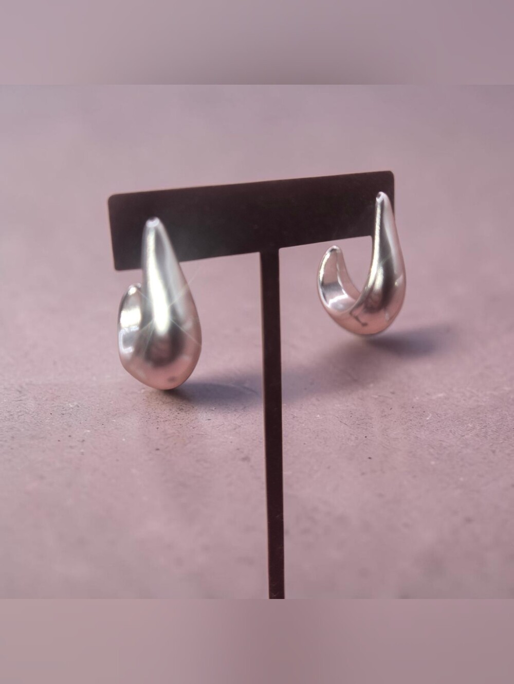 Matte Silvertone Teardrop Hoop Earrings NWT